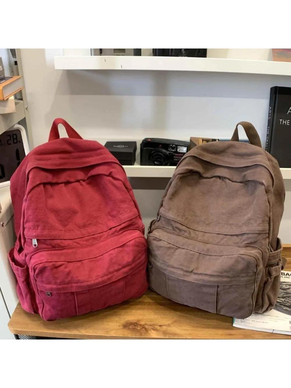 Coffee Brown Canvas Backpack - Retro Aesthetic Rucksack for Students & Travel